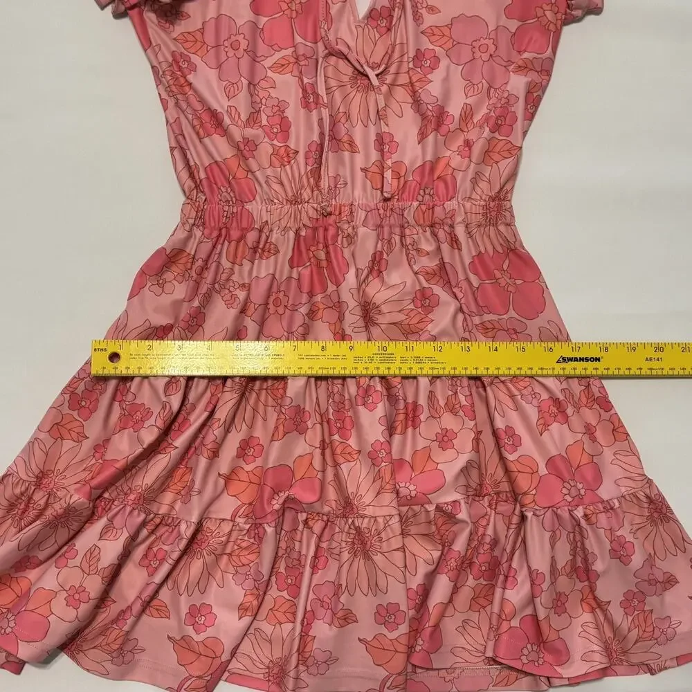 SMITH & QUINN High smocked/ruffled split 60’s Retro Pink Floral Dress Size XSm - Picture 12 of 14